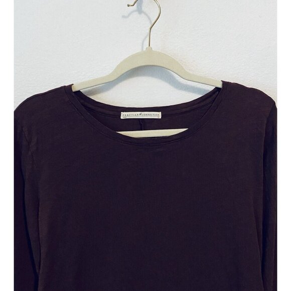 Peruvian Connection Top Womens Medium Maroon Slub Knit Tunic Side Slits Boho - Picture 2 of 7